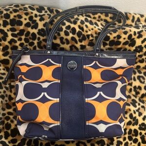 Coach Blue and Orange Patterned Tote Bag